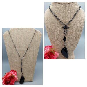 Black Gunmetal Faceted Bead Pendant Convertible Chain Necklace Choker Goth 32"